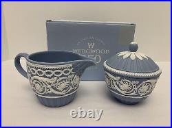 RARE Wedgwood 250th Blue Arabesque Creamer & Sugar Bowl With Lid & Original Box