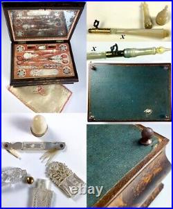 RARE c. 1810 Antique French Palais Royal Sewing Box, Mother of Pearl 18k Tools +