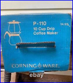 Rare 10 cup CorningWare Cornflower Blue P-110 Drip Coffee Maker WithOriginal Box