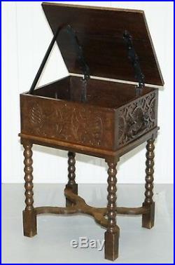 Rare 17th Century Heavily Carved Box & Stand Danish Inscription, Marriage Chest