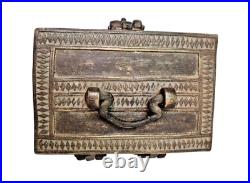 Rare 1850's Original Old Vintage Antique Brass Fine Design Engraved Jewelry Box