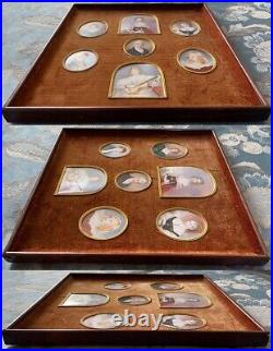 Rare 18th Century English Family (7) HP Portrait Miniatures in Shadow Box Frame
