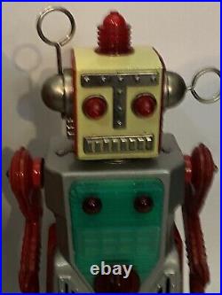 Rare 1950's Chief Robotman Silver Tin Toy KO Japan Original Box Untested