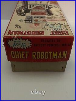 Rare 1950's Chief Robotman Silver Tin Toy KO Japan Original Box Untested