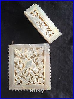 Rare 19th Century Chinese Carved Mother Of Pearl Card Case Box