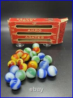 Rare Akro Original Box No. 64 Akro Agates Marble 22 Cork Box Set Vintage Marbles