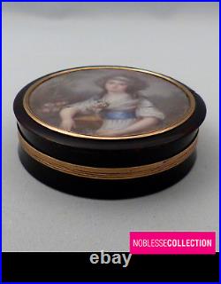 Rare Antique 1780 French Snuff Box & Miniature Painted Woman Portrait