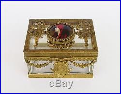 Rare Antique 19th Century French Bronze & Baccarat Crystal Jewerly Casket Box
