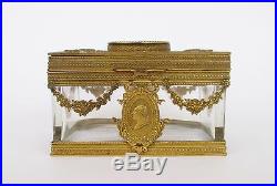Rare Antique 19th Century French Bronze & Baccarat Crystal Jewerly Casket Box