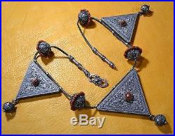 Rare Antique Yemen Bedouin Ethnic Silver Triangle Prayer Boxes Wedding Necklace