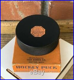 Rare Art Ross Tyer 1942-50 NHL Original 6 Puck Buffalo PAT 2226516 With Box
