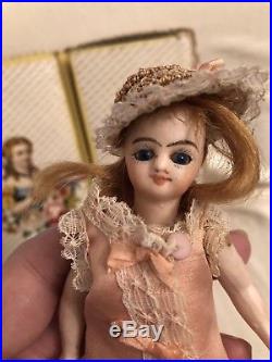 Rare Bisque French Mignonette Bru Face Doll Antique Accessories Presentation Box