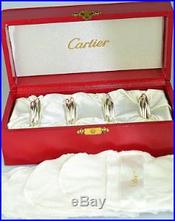 Rare Cartier Set Of 4 Sterling Silver Trinity Napkin Rings Original Box Pouches