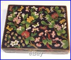 Rare Chinese Cloisonne Black Enamel Floral Humidor Jar Box