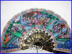 Rare Chinese Export Telescoping Fan with Applied Faces Original Box Circa 1850