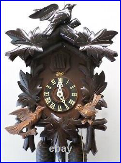 Rare German 3 Bird 8 Day Black Forest August Schatz In Original Box Cuckoo Clock
