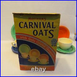 Rare Group of Original Mothers Carnival Oats Box, Wrap, & Dishes Fiesta Colors