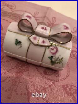 Rare Herend Vienna Rose Ribbon Box with Brand Original Box Pink