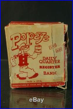 Rare Kalon Popeye Tin Litho Register Mechanical Bank + Original Box Linemar