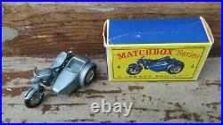 Rare Lesney Matchbox Triumph Motorcycle & Sidecar #4 D Type Original Box Nm