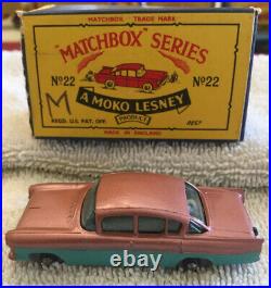 Rare Matchbox Moko Lesney No. 22 Vauxhall Cresta Pinkish Turquoise Original Box