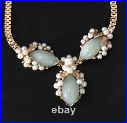Rare Ming's Hawaii 14k Yellow Gold Jade & Pearl Necklace In Original Box