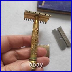 Rare Original 1920s Gillette Techrazor Shaving Razor withOrig Box Brass Gold Tone