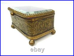 Rare Original French Art Nouveau Brass Jewelry Box Antique 1890 Napoleon III