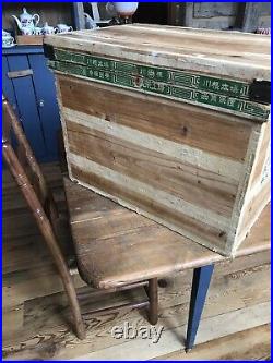 Rare Original Real Vintage 1950s Tea Box Wood Crate Japanese Prop Tin Liner