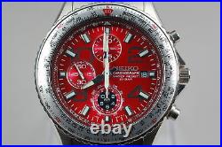 Rare Red Exc+5 withBox Seiko Flightmaster Pilot 7T92-0CF0 Chronograph From JAPAN