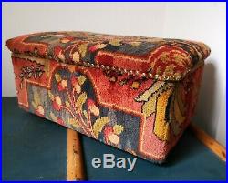 Rare Victorian 19th Century Carpet Covered Wooden Ottoman Chest Box