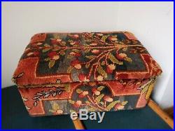 Rare Victorian 19th Century Carpet Covered Wooden Ottoman Chest Box