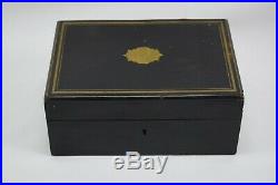 Rare Victorian Ebony Wood and Brass Inlay Sewing Case or Vanity Box