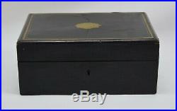 Rare Victorian Ebony Wood and Brass Inlay Sewing Case or Vanity Box