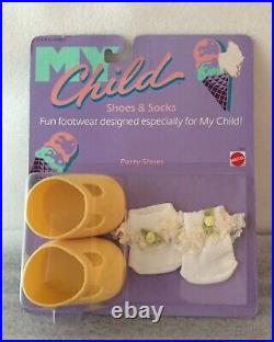 Rare Vintage 1980's Mattel My Child Doll Original Yellow Party Shoes Lace Socks