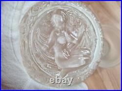 Rare Vintage Czech Glass Frosted White Round Trinket Box Nude Beauty Women 1930s