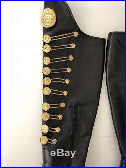 Rare Vtg Gianni Versace Leather Gold Medusa Bondage Boots With Original Box 36