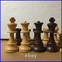 Rare Vtg Original Lardy Wood Chess Set Pieces Hand Carved WithBox 3.75 King