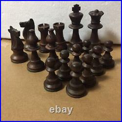 Rare Vtg Original Lardy Wood Chess Set Pieces Hand Carved WithBox 3.75 King