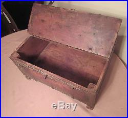 Rare antique 18th C India Hand-Carved wood wrought iron Dowry Chest Box 1700's