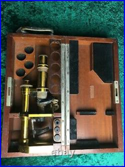 Rare antique Carl Zeiss jena brass microscope with original wooden box