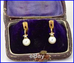 Rare antique Imperial Russian 18k gold, Diamonds&sea pearls earrings. Original box