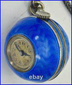 Rare antique silver&enamel ball shape brooch watch in original box