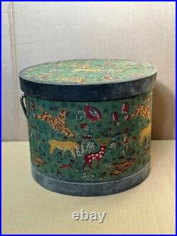Rebecca Cauman Hat Box Early 1900's Art Piece Rare Antique Bandbox