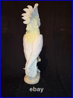 Royal Dux Bohemia Tall Crested Cockatoo Statue 16 tall, Very Rare porcelain NIB