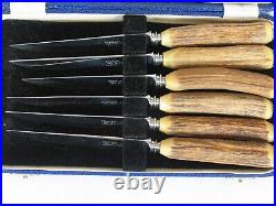 Six Genuine Rare The Hecht Co Stag/Antler Handle Steak Knives Stainless Boxed