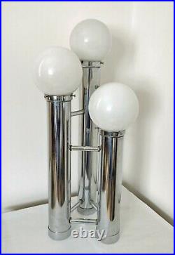Table Floor Skyscraper Lamp 70s Retro 3 Globe Bulb Chrome Tubes Designer Rare