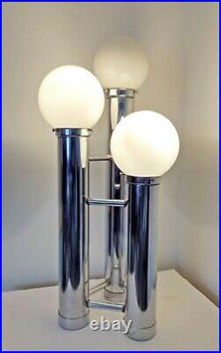 Table Floor Skyscraper Lamp 70s Retro 3 Globe Bulb Chrome Tubes Designer Rare