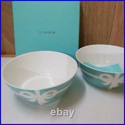 Tiffany & Co. Blue Box Bowl tableware Ribbon Bone china 2pcs Set Gift New Rare