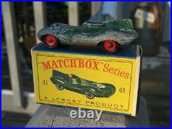 VERY RARE Matchbox Lesney D-Type Jaguar #41 with RED WHEELS & ORIGINAL BOX